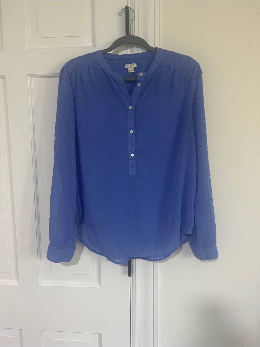 Periwinkle Blue Swiss Dot Henley Blouse